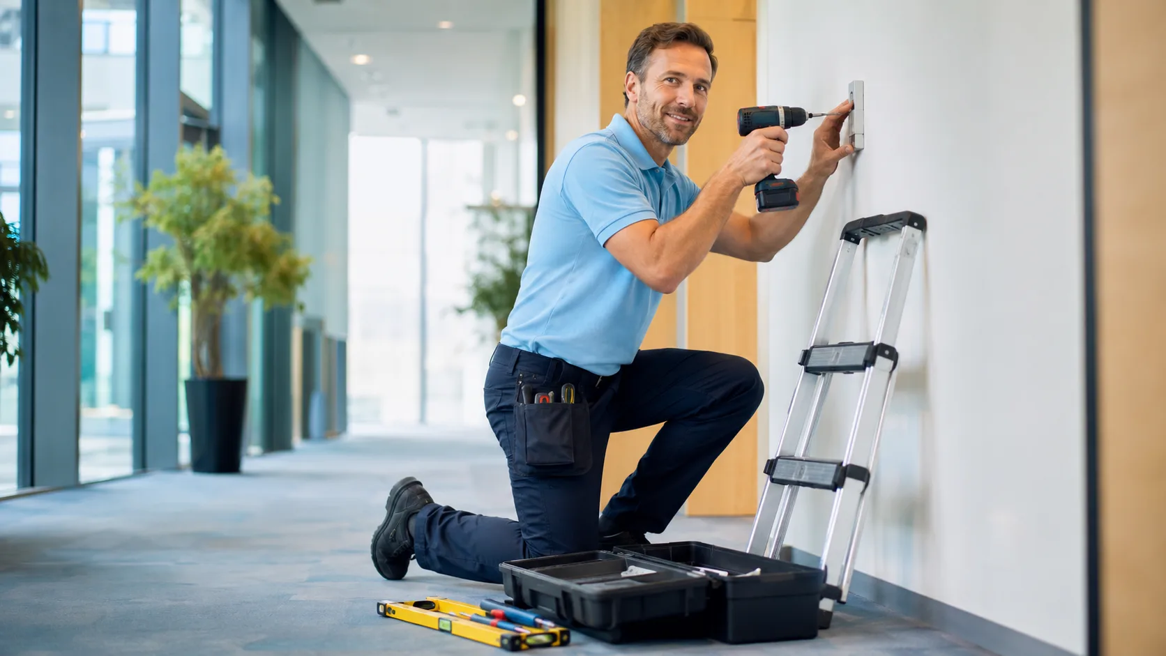 Facility Manager der Fiducia Immobilienservice bei einer Wartungsaufgabe